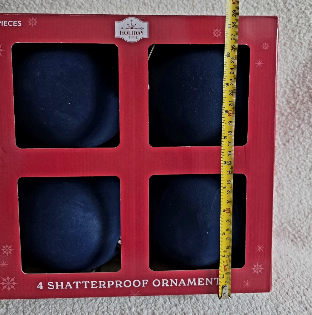 New Holiday Time Flocked Jumbo Shatterproof Christmas Ornaments 6" Navy Blue - Picture 7 of 8